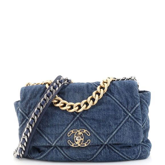 Chanel Handbags - Chanel 19 Flap Bag Quilted Denim Large Blue